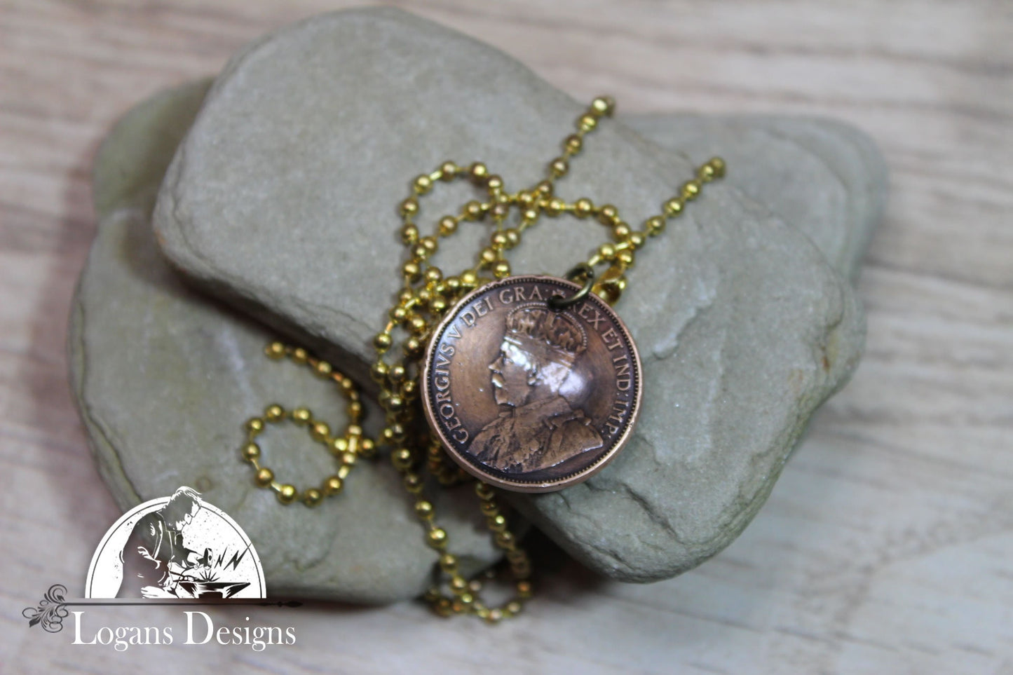 1936 Newfound land 1 Cent Dome Pendant With 24-inch Gold Ball Chain