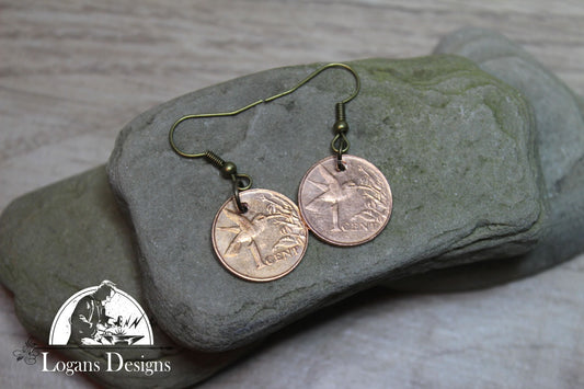Trinidad and Tobago 1 Cent Earring, Gift for Her L6017