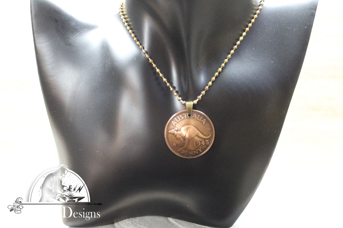 1943 Australia Penny Pendant With 24-inch Gold Ball Chain