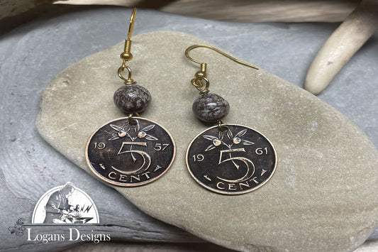 Netherlands Five Cent Coin Earrings