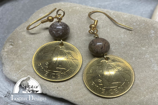 Domed Barbados Five Cent Earrings | Gift For Women | Travel Jewelry | Souvenir jewelry L8090