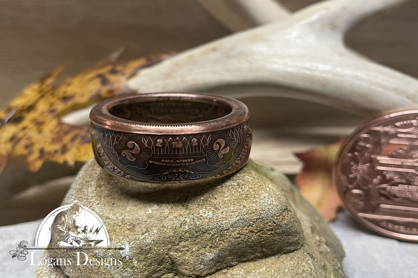 Two Dollar Certificate Coin Ring - Made from 1 AVDP ounce of .999 Pure Copper, Coin Ring Jewelry, Powder Coated Finish 8-14