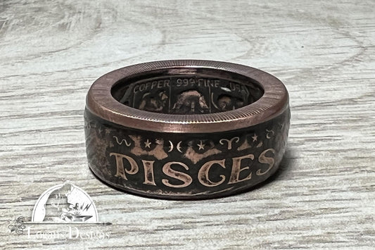 Pisces Coin Ring Handcrafted 1 Oz .999% Copper