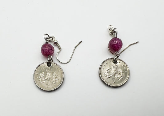 Great Britain Five Pence Coin Earrings